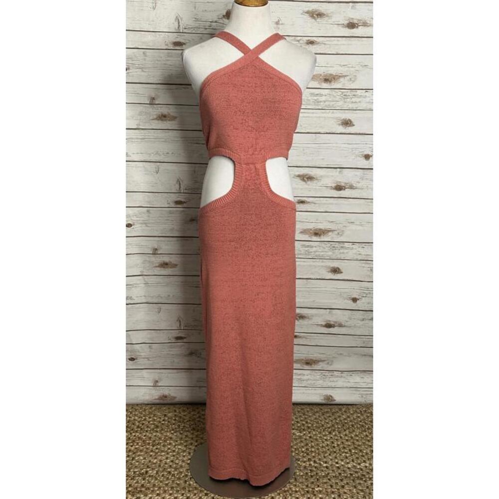 Express vacation resort coral knit cutout halter bodycon maxi dress Medium - Picture 1 of 6